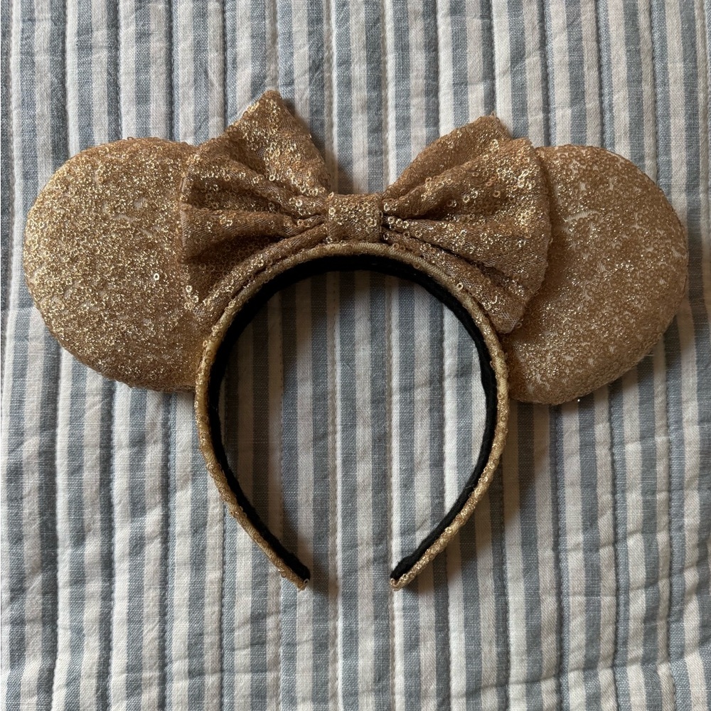 Handmade Champagne Gold Sequin Minnie Mouse Ears Headband